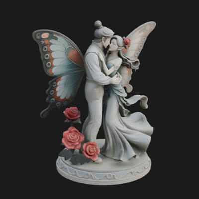 Butterfly Winged Couple Statue Design 3 3D Print Model