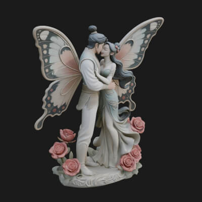 Butterfly Winged Couple Statue Design 4 3D Print Model