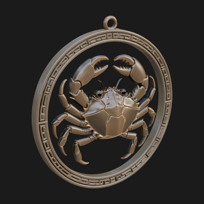 Cancer Zodiac Relief Medallion Pendant Design 5 3D Print Mod