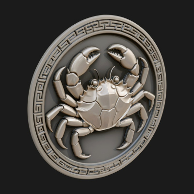 Cancer Zodiac Relief Medallion Pendant Design 7 3D Print Mod