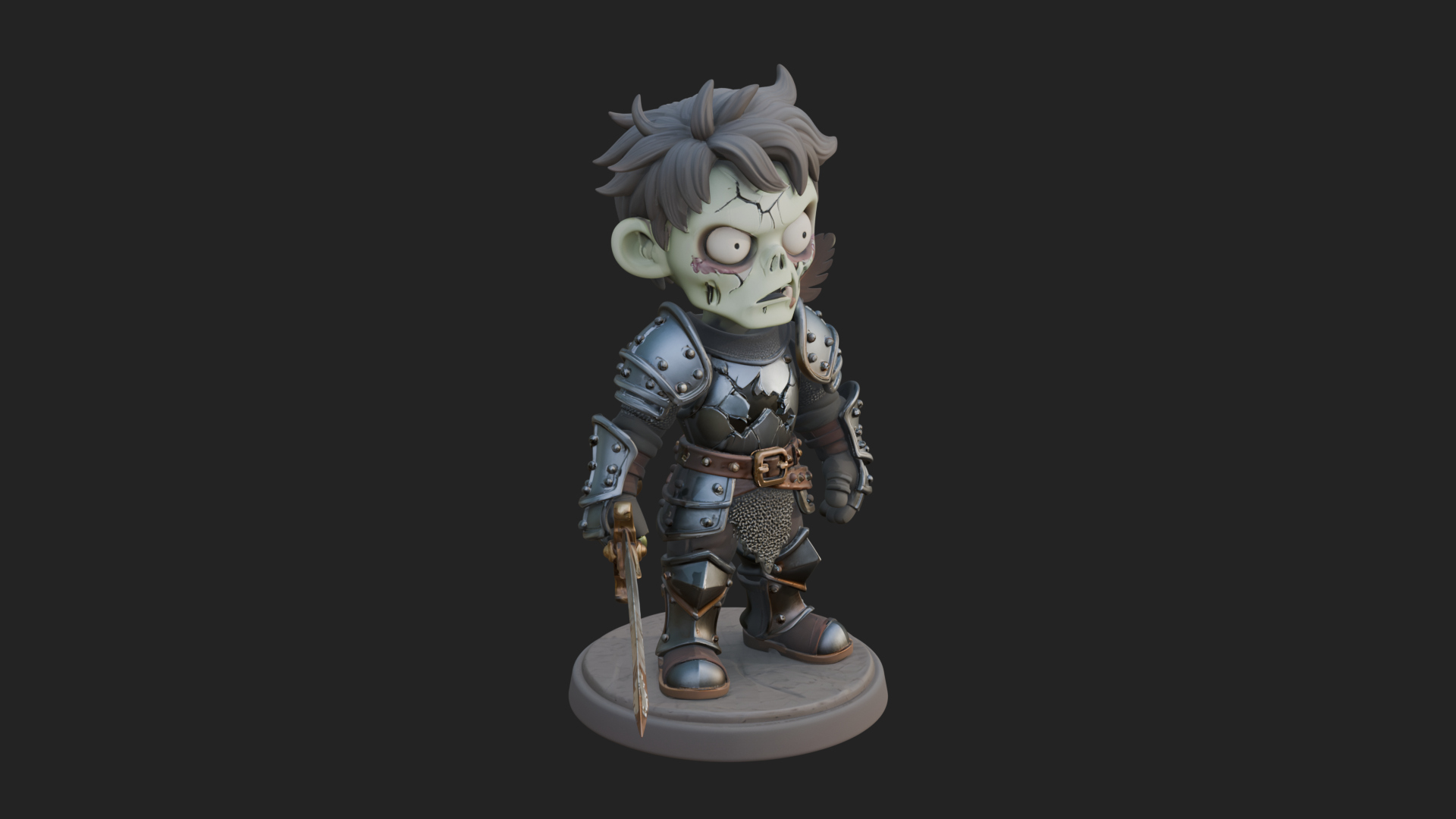Cartoon Zombie Boy Statue Design 5 3D Print Model 3D Model