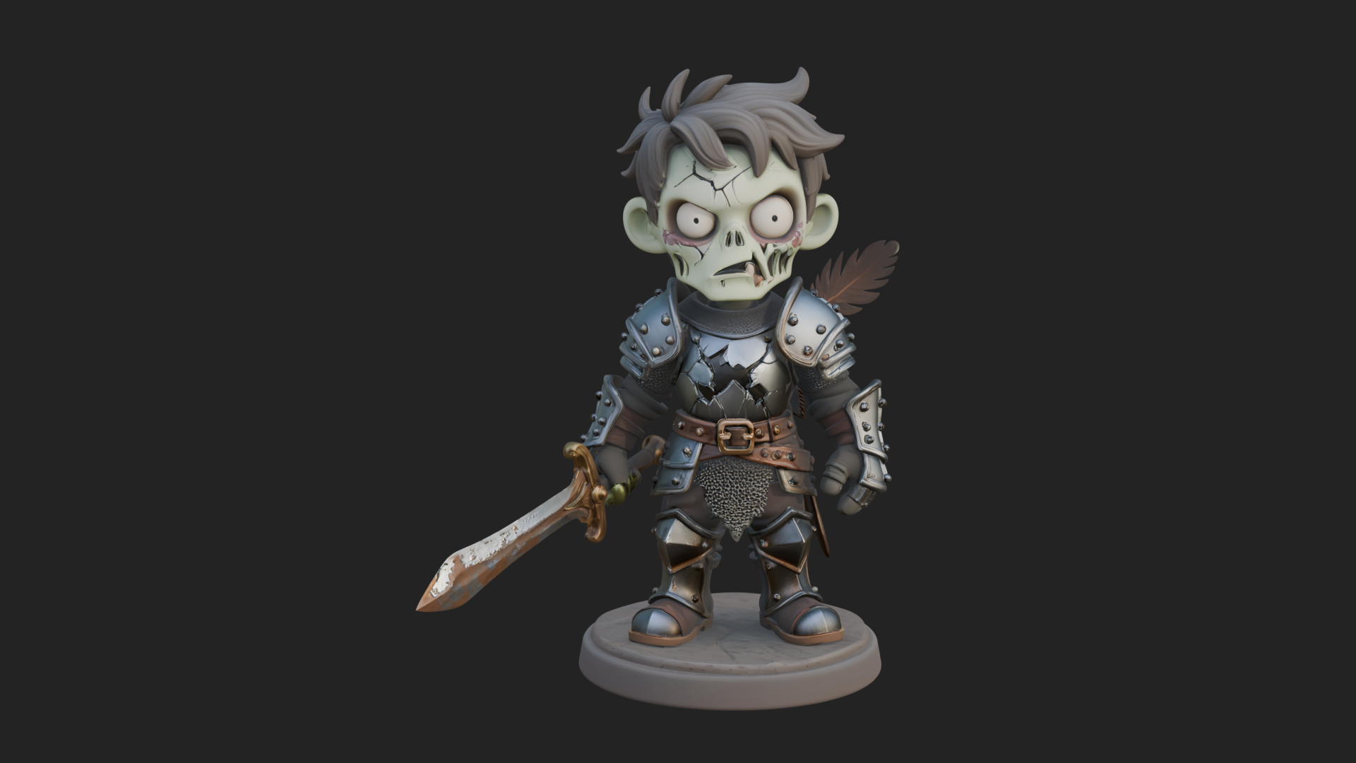 Cartoon Zombie Boy Statue Design 5 3D Print Model 3D Model