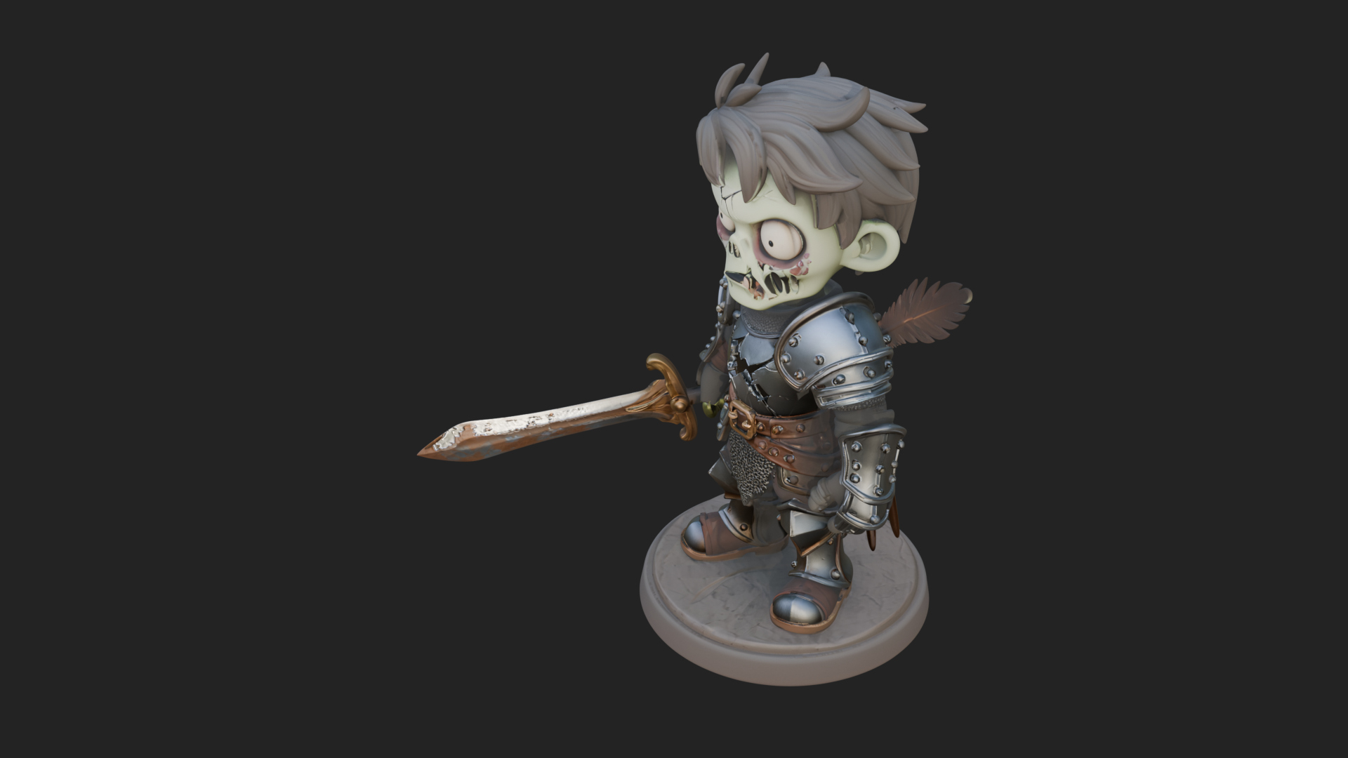 Cartoon Zombie Boy Statue Design 5 3D Print Model 3D Model