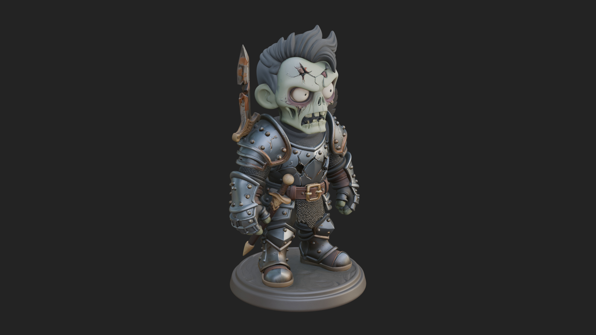 Cartoon Zombie Boy Statue Design 6 3D Print Model 3D Model