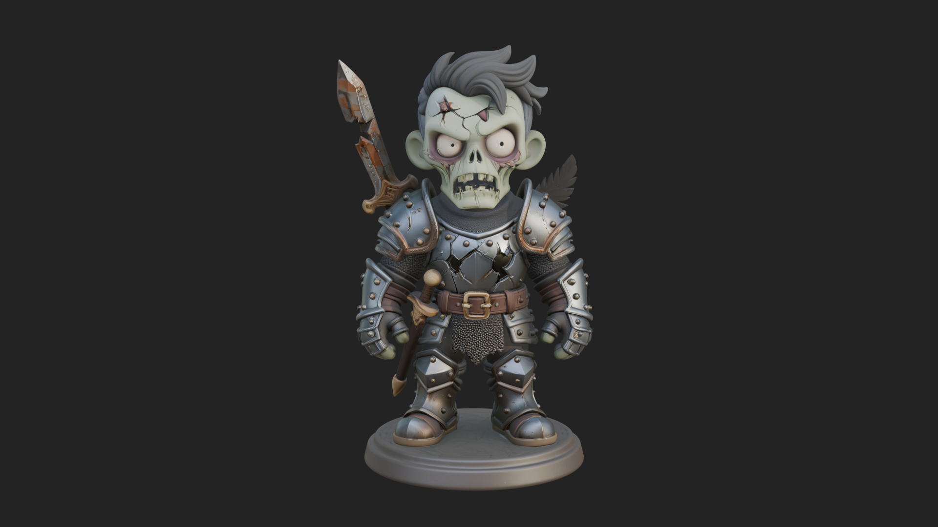 Cartoon Zombie Boy Statue Design 6 3D Print Model 3D Model