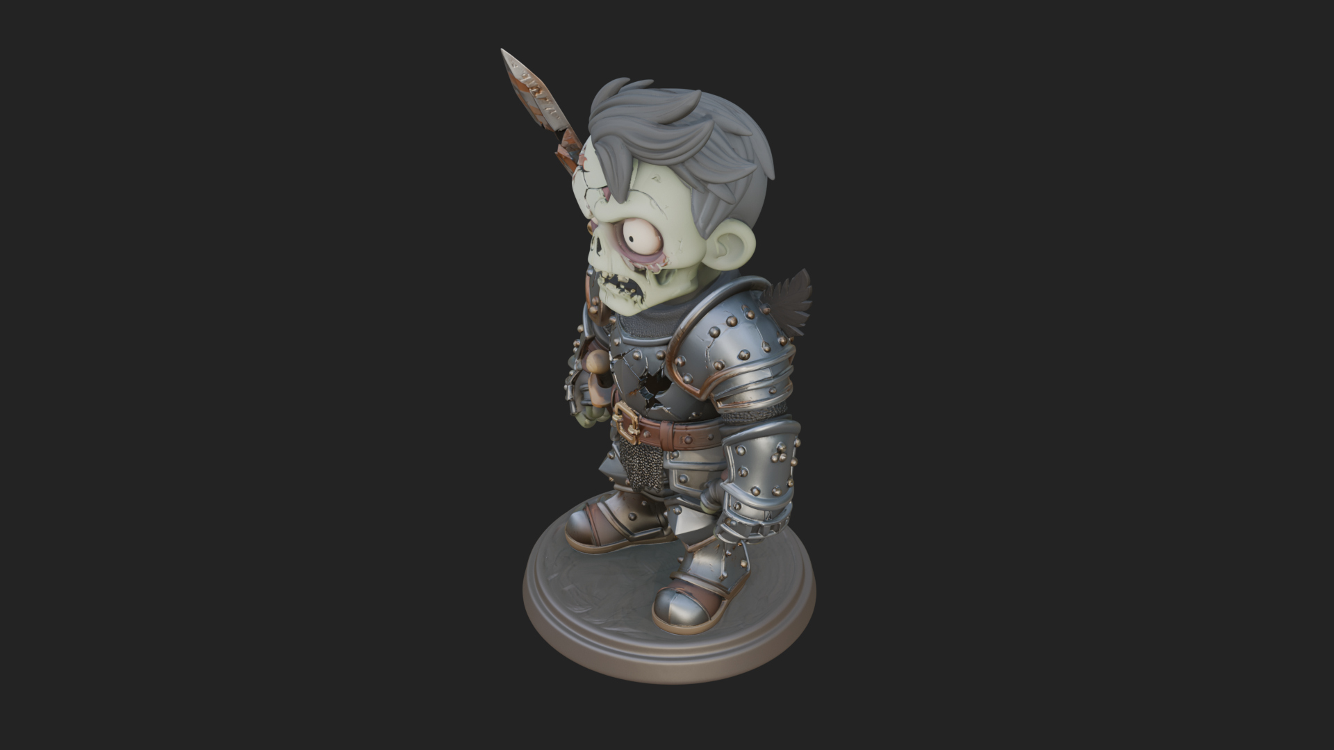 Cartoon Zombie Boy Statue Design 6 3D Print Model 3D Model