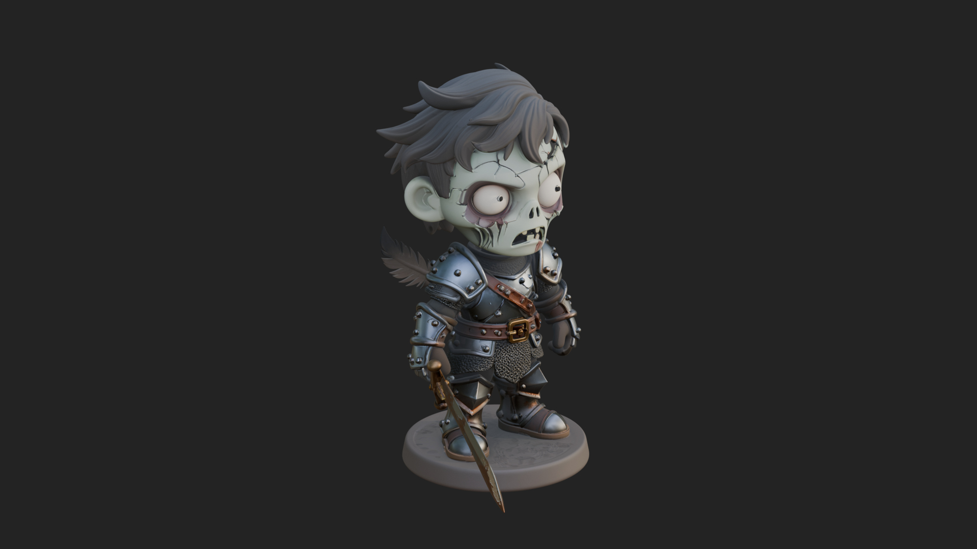 Cartoon Zombie Boy Statue Design 7 3D Print Model 3D Model