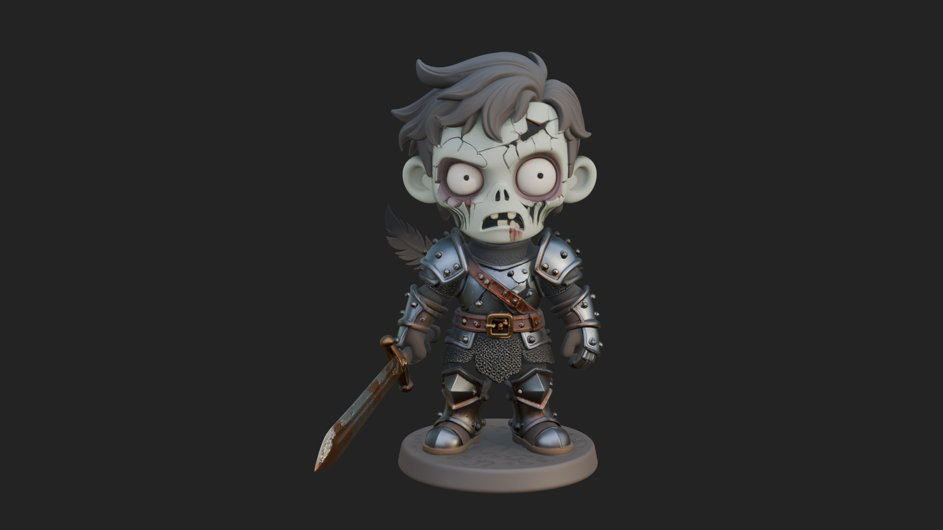 Cartoon Zombie Boy Statue Design 7 3D Print Model 3D Model
