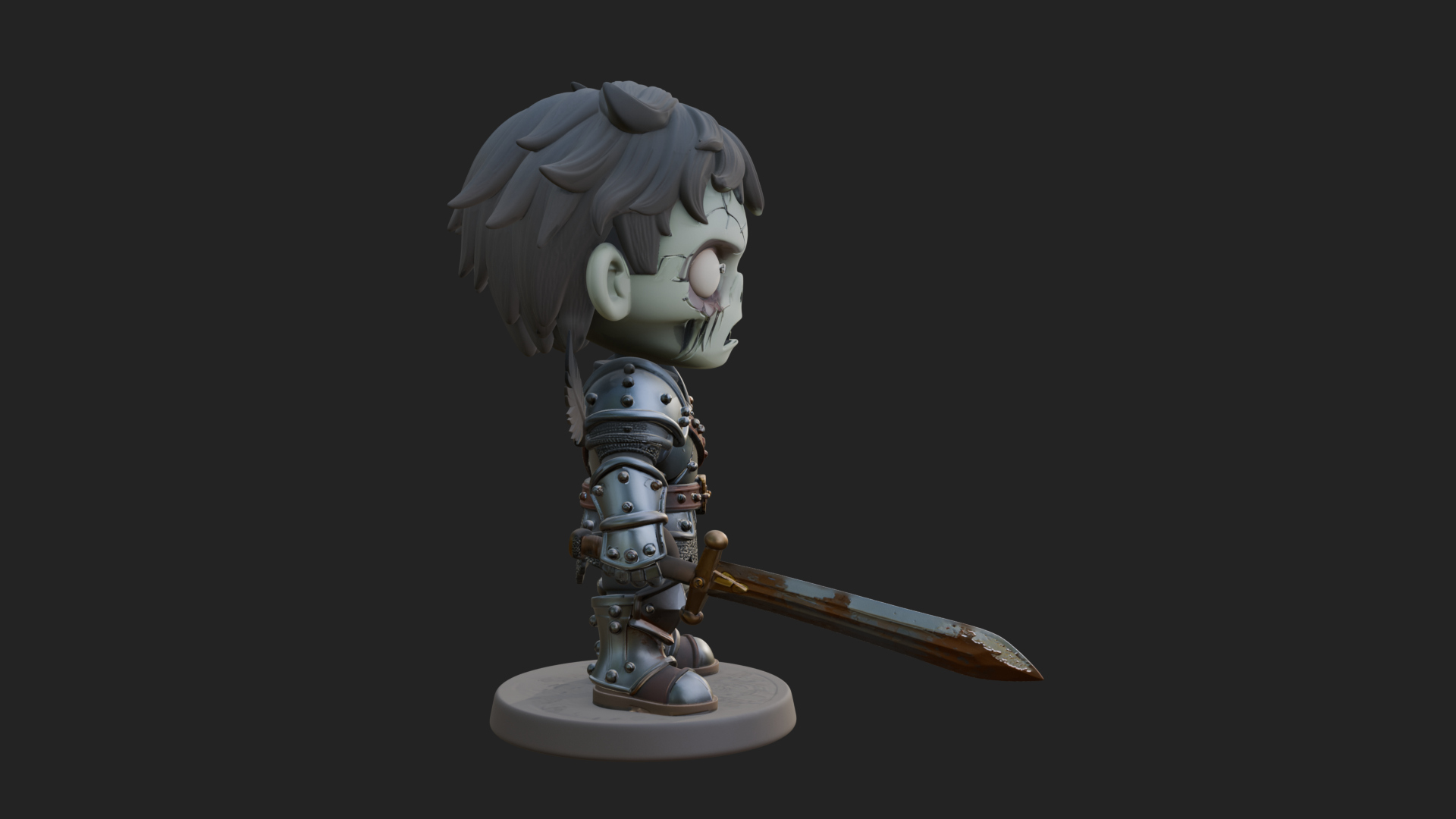 Cartoon Zombie Boy Statue Design 7 3D Print Model 3D Model