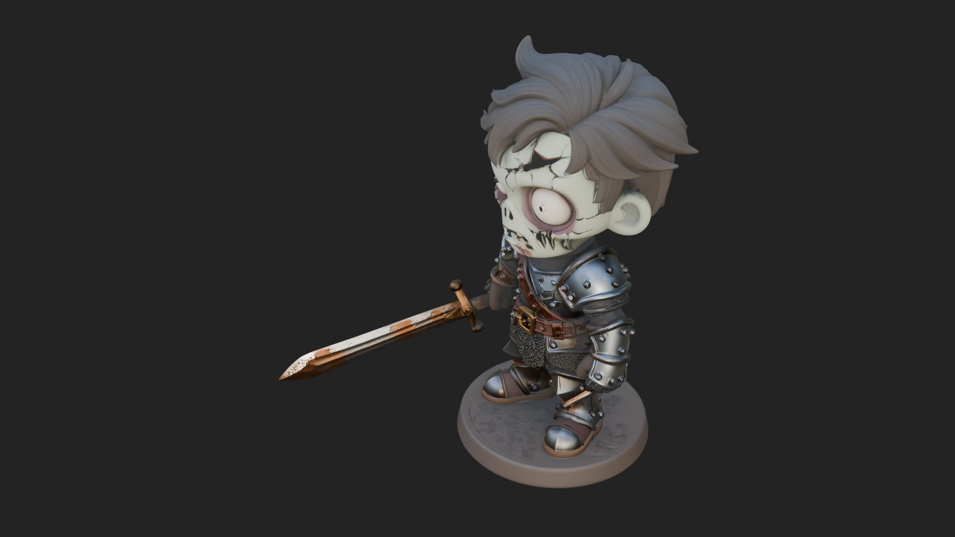 Cartoon Zombie Boy Statue Design 7 3D Print Model 3D Model
