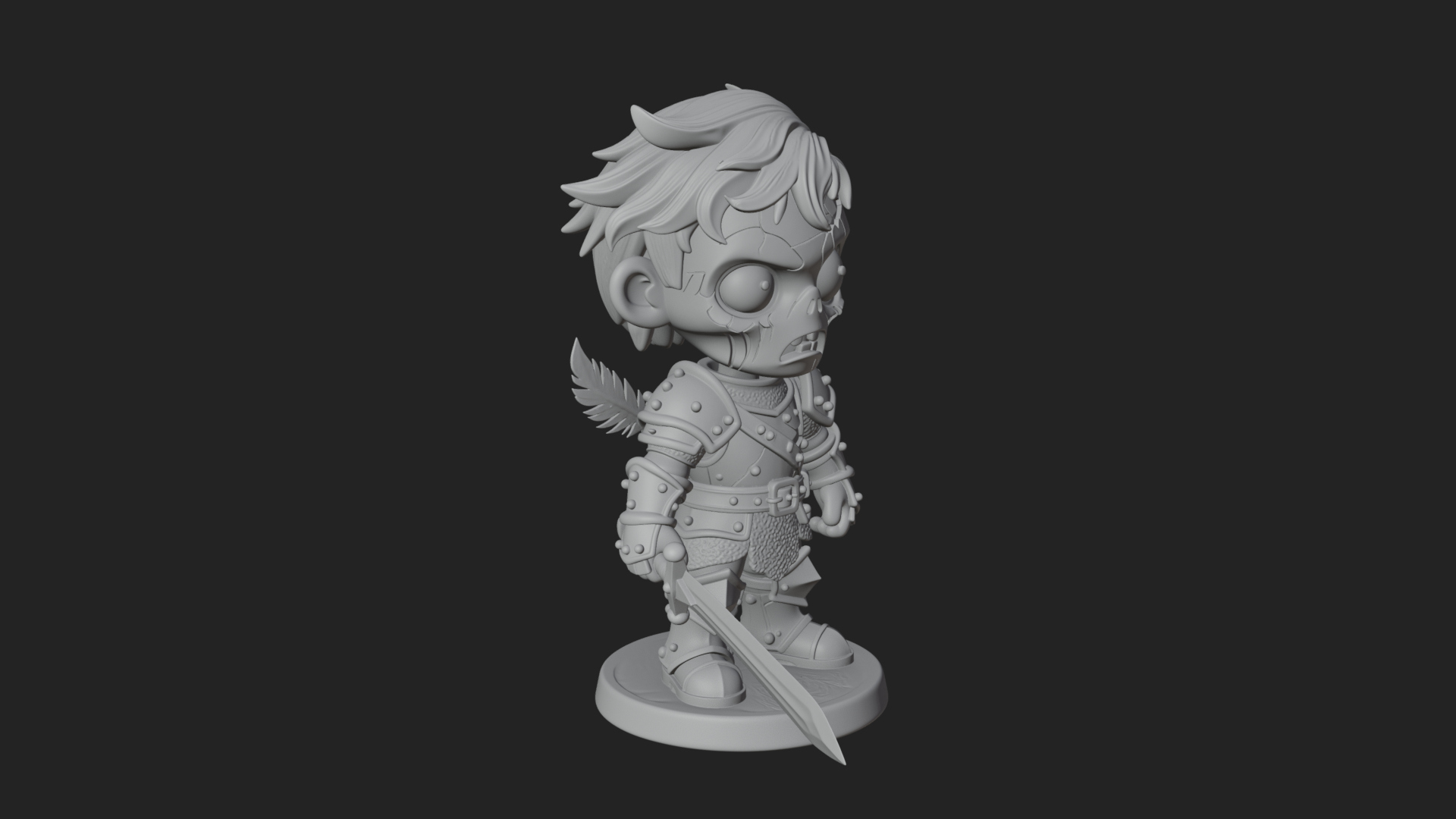 Cartoon Zombie Boy Statue Design 7 3D Print Model 3D Model