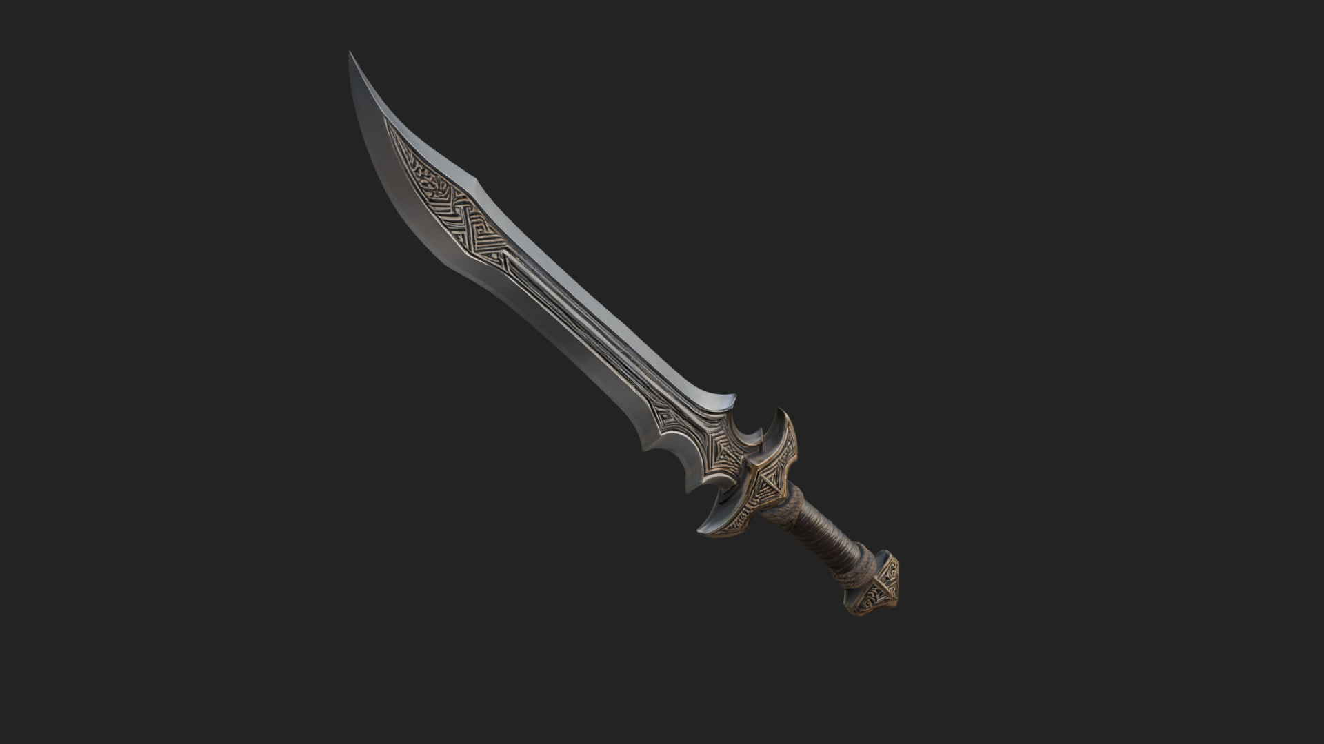 Carved Blade Longsword Model Design 1 3D Print Model 3D Model