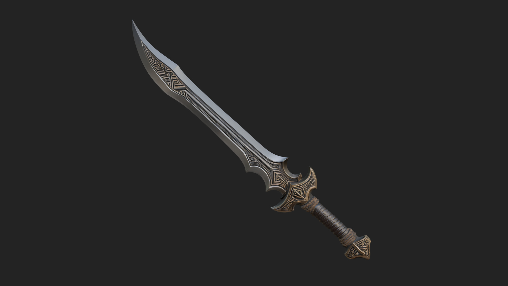 Carved Blade Longsword Model Design 1 3D Print Model 3D Model