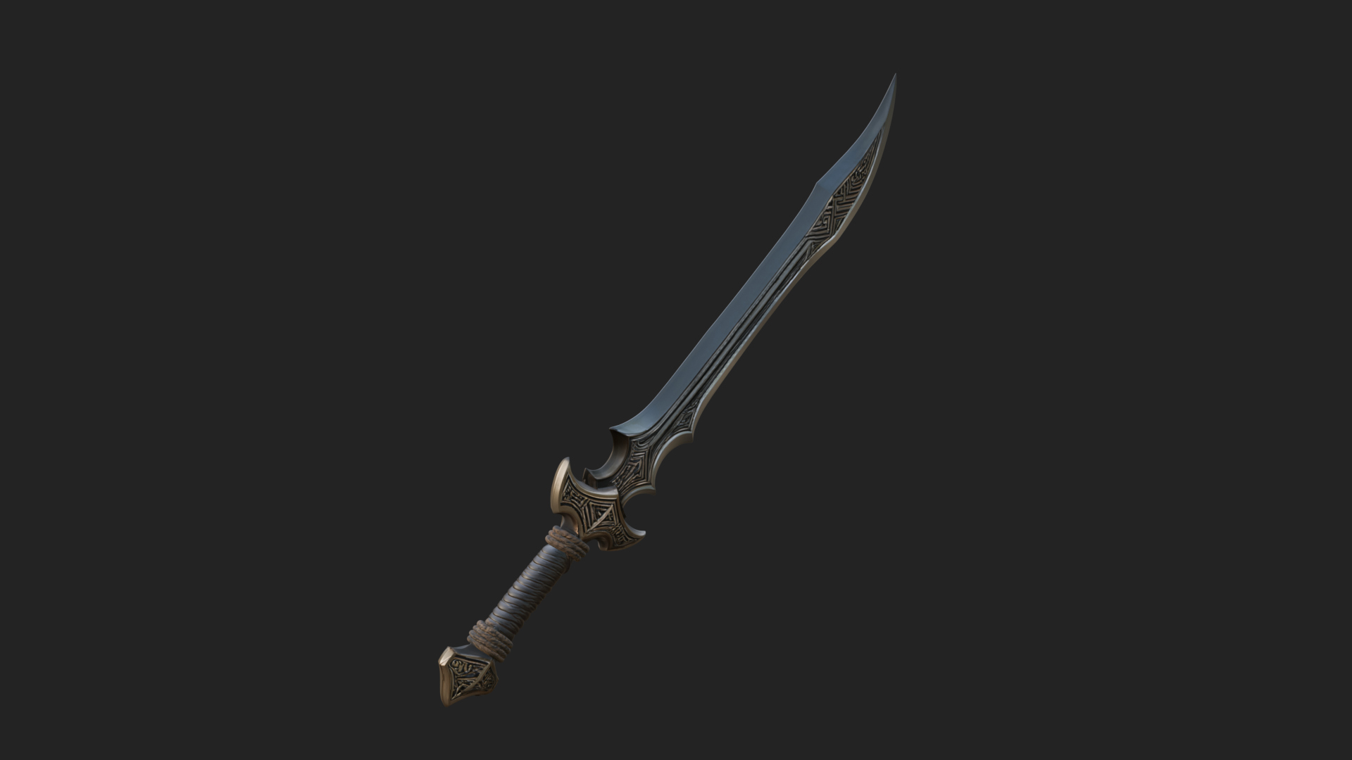 Carved Blade Longsword Model Design 1 3D Print Model 3D Model