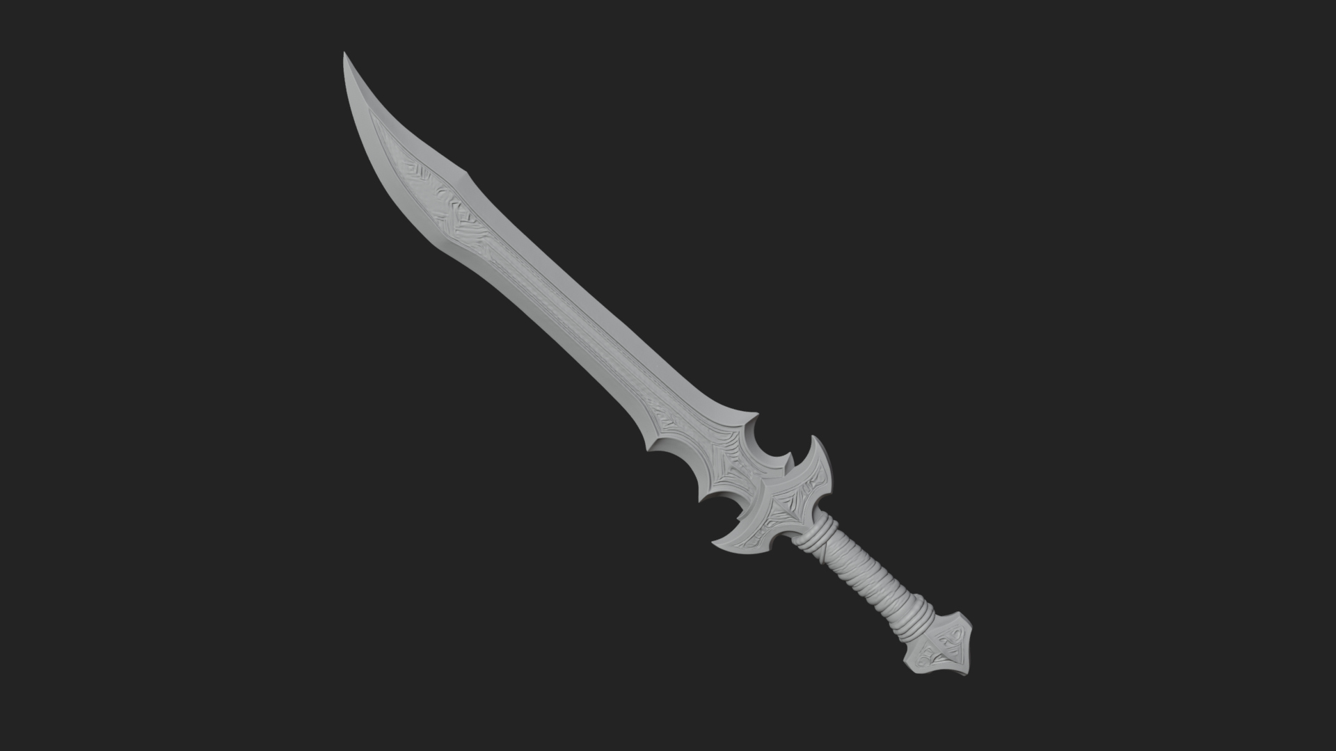 Carved Blade Longsword Model Design 1 3D Print Model 3D Model