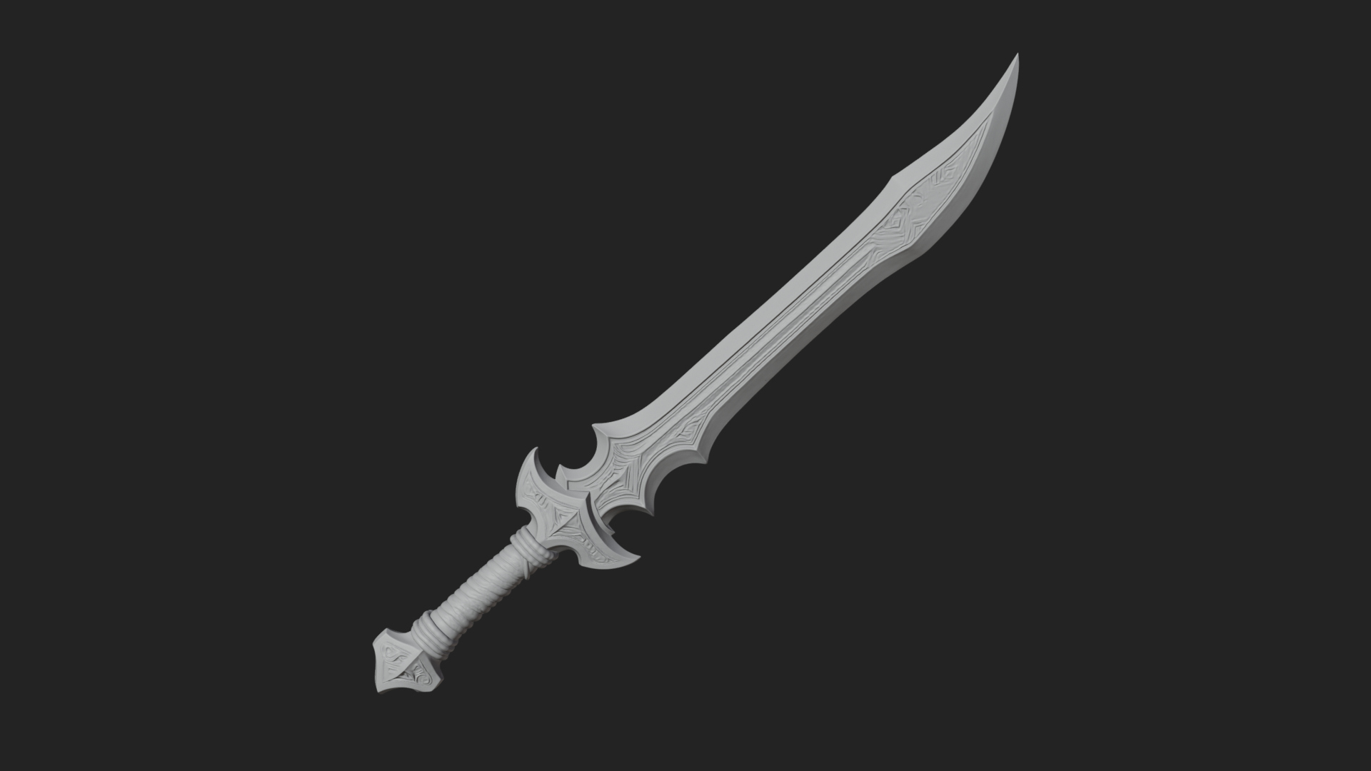 Carved Blade Longsword Model Design 1 3D Print Model 3D Model