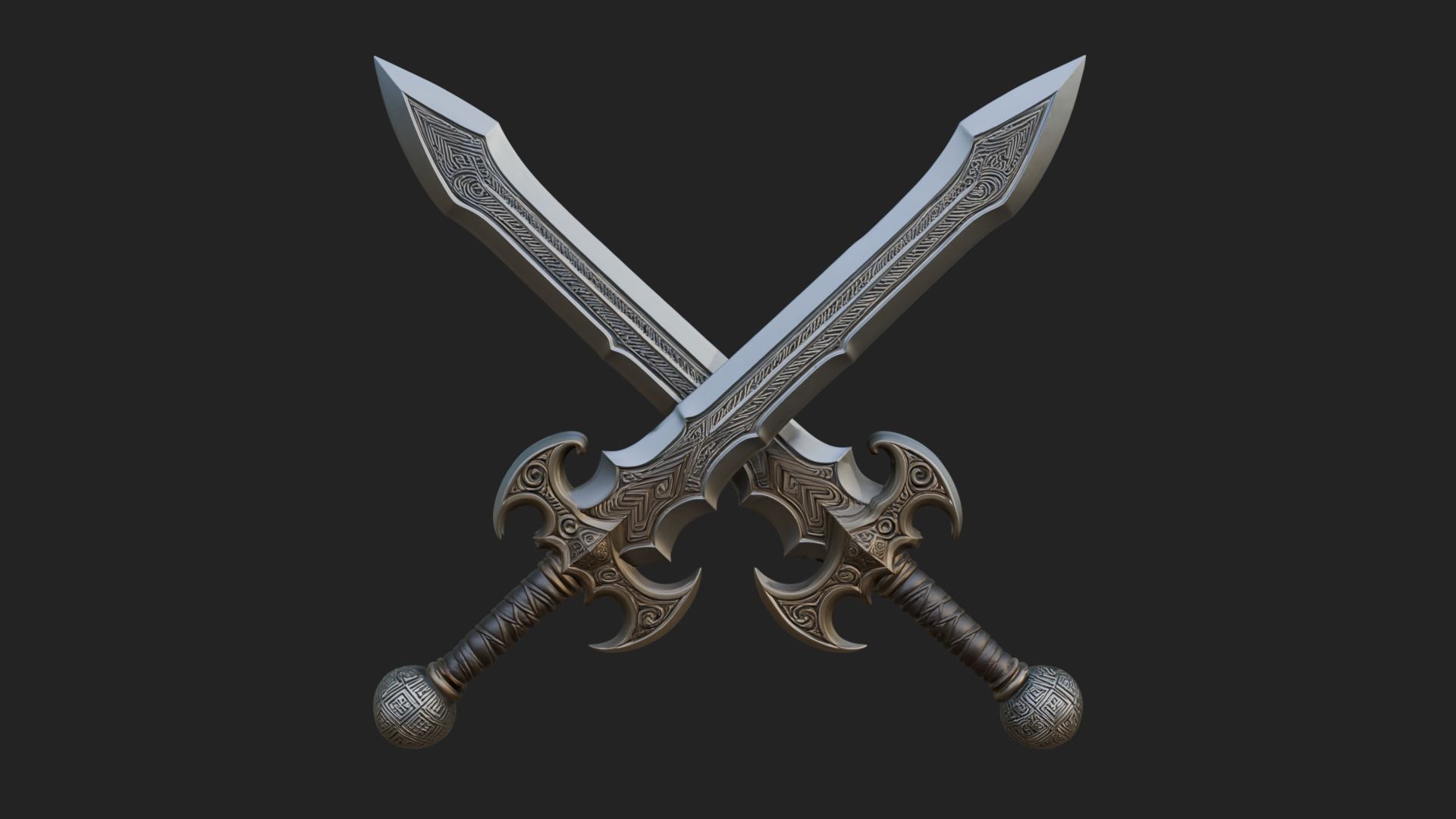 Carved Blade Longsword Model Design 10 3D Print Model 3D Model