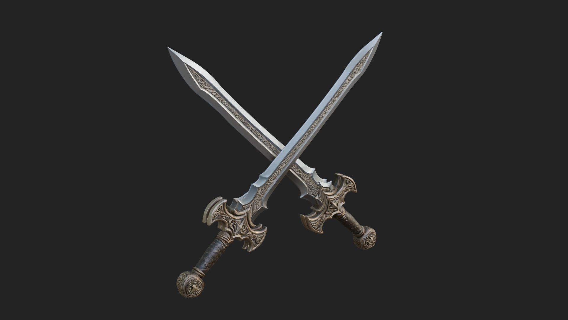 Carved Blade Longsword Model Design 11 3D Print Model 3D Model