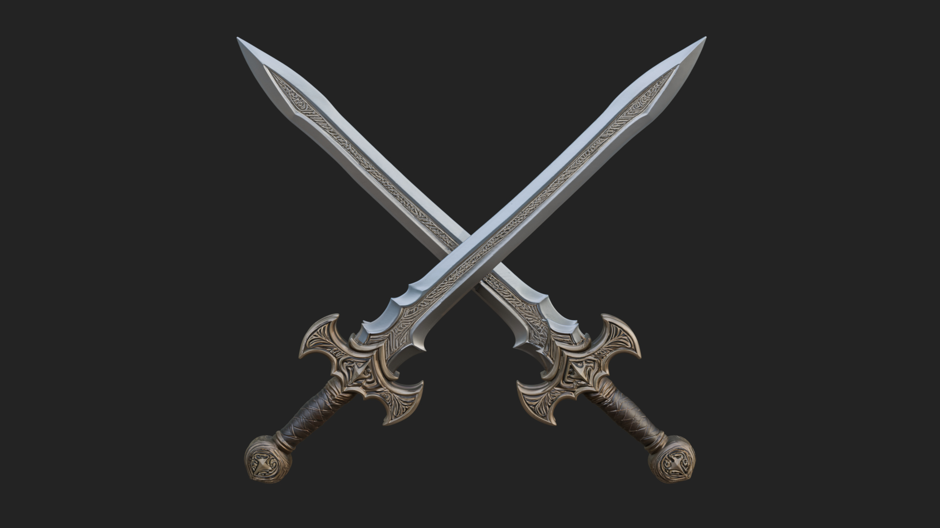 Carved Blade Longsword Model Design 11 3D Print Model 3D Model