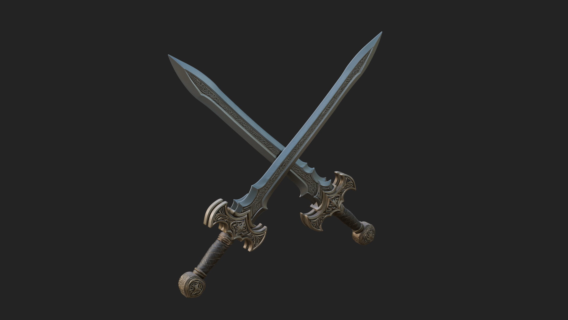 Carved Blade Longsword Model Design 11 3D Print Model 3D Model