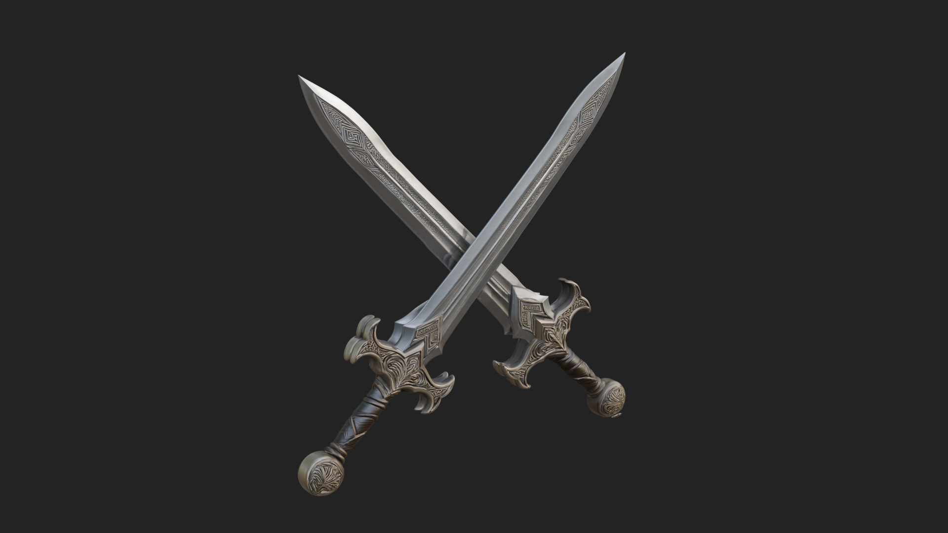Carved Blade Longsword Model Design 12 3D Print Model 3D Model