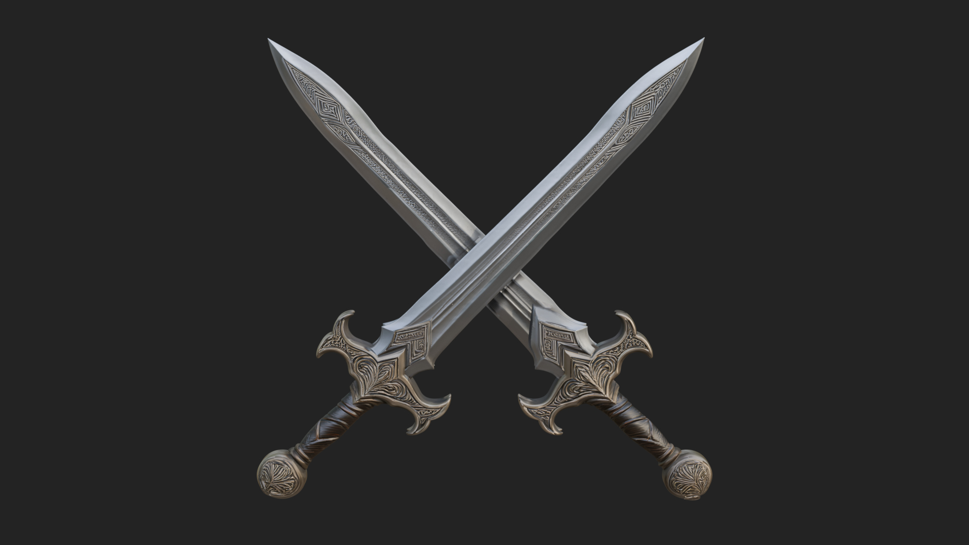 Carved Blade Longsword Model Design 12 3D Print Model 3D Model