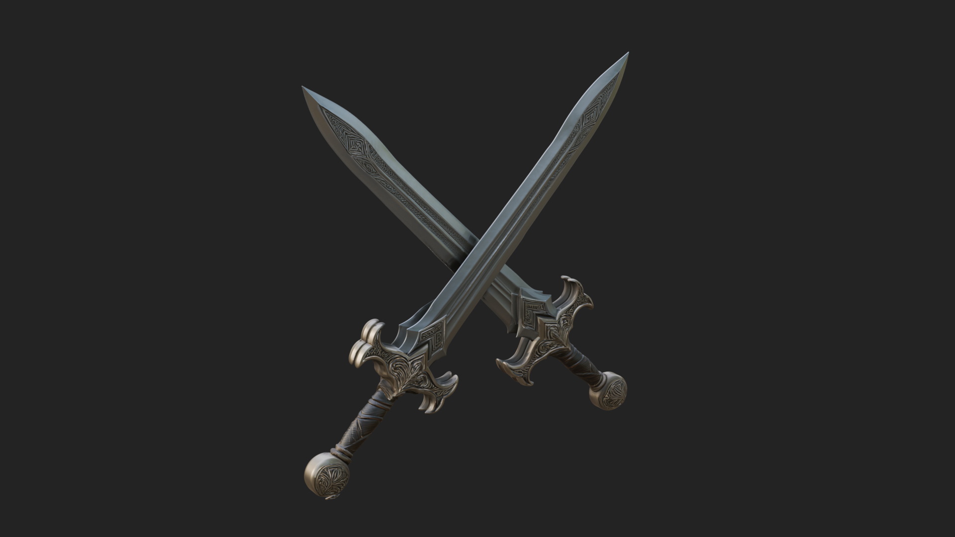 Carved Blade Longsword Model Design 12 3D Print Model 3D Model