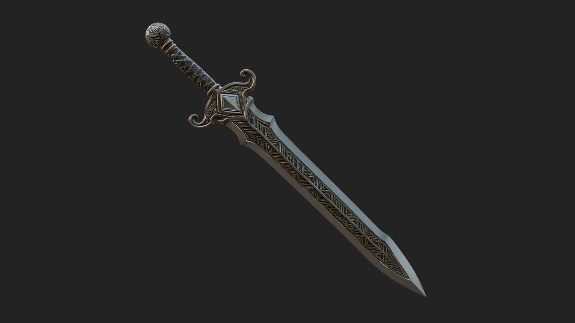 Carved Blade Longsword Model Design 14 3D Print Model 3D Model