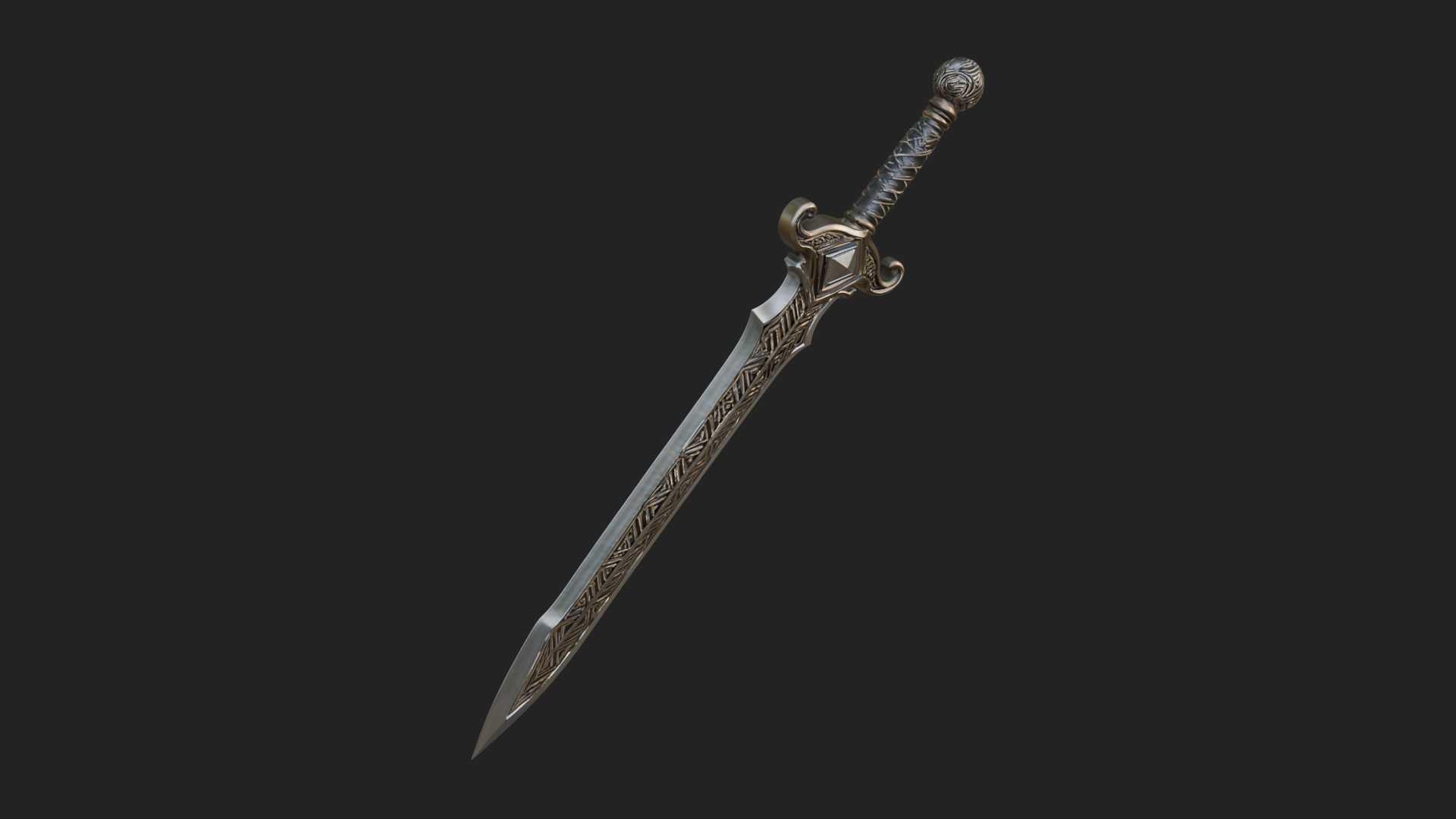 Carved Blade Longsword Model Design 14 3D Print Model 3D Model