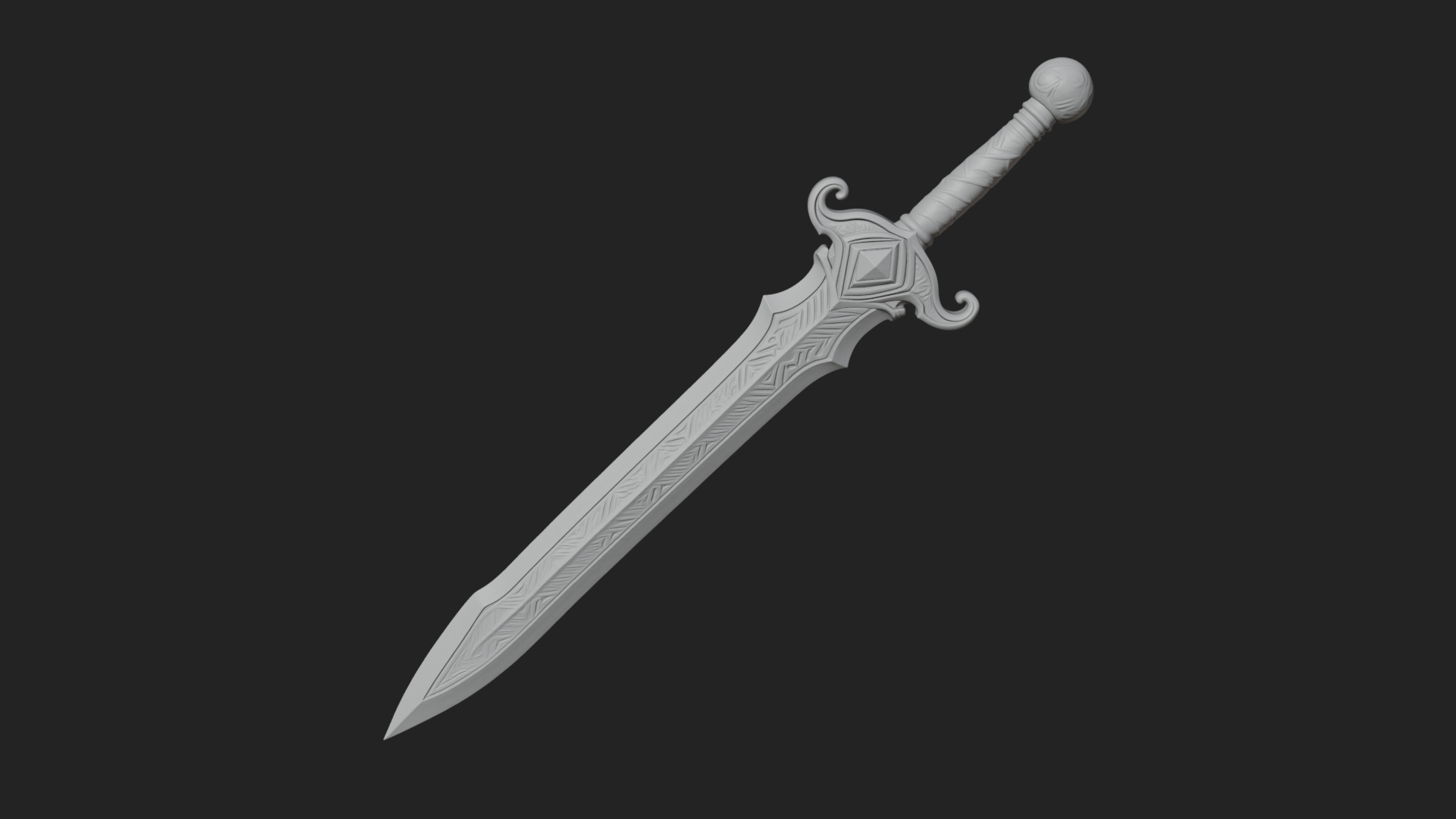 Carved Blade Longsword Model Design 14 3D Print Model 3D Model