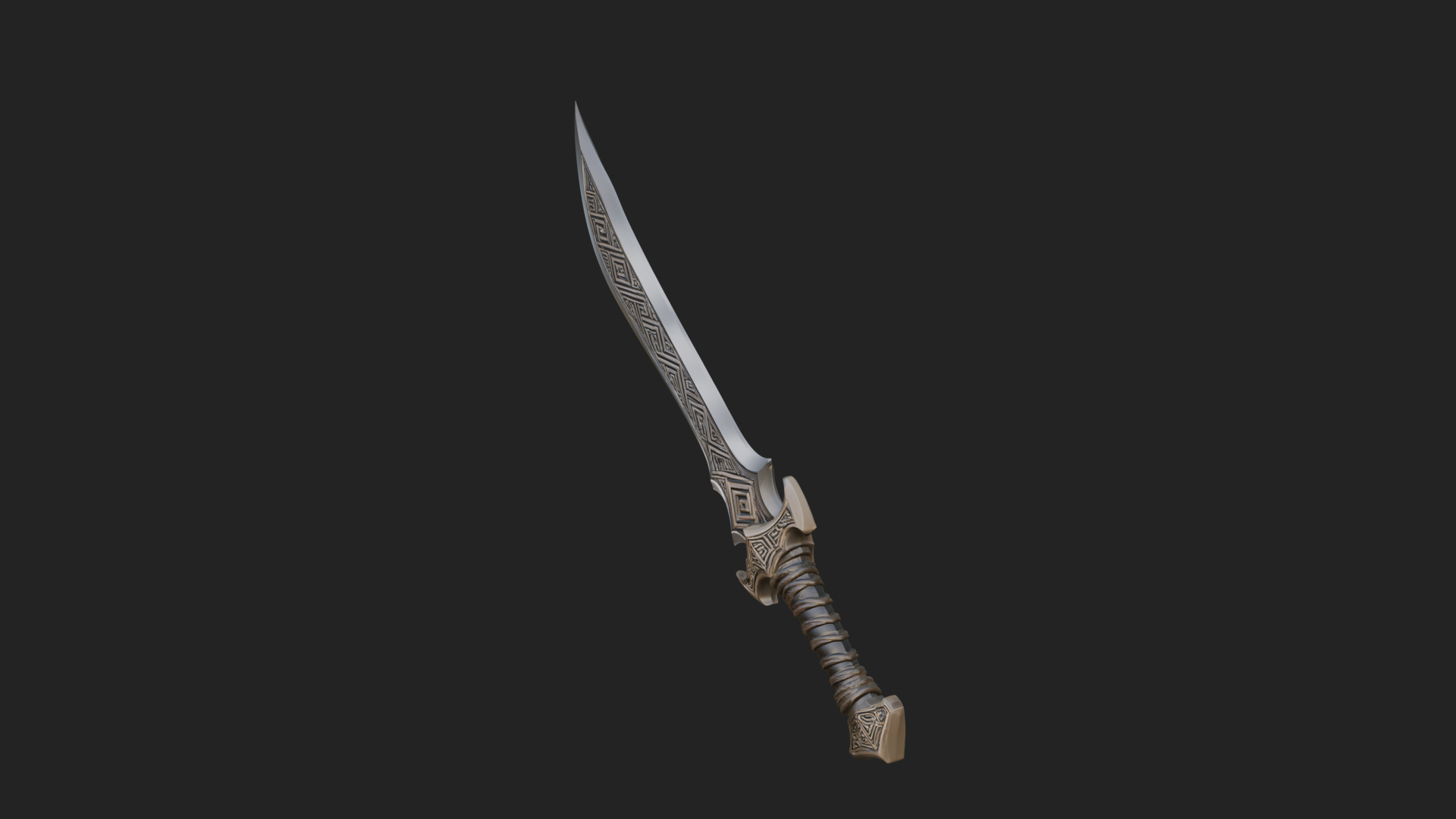 Carved Blade Longsword Model Design 2 3D Print Model 3D Model