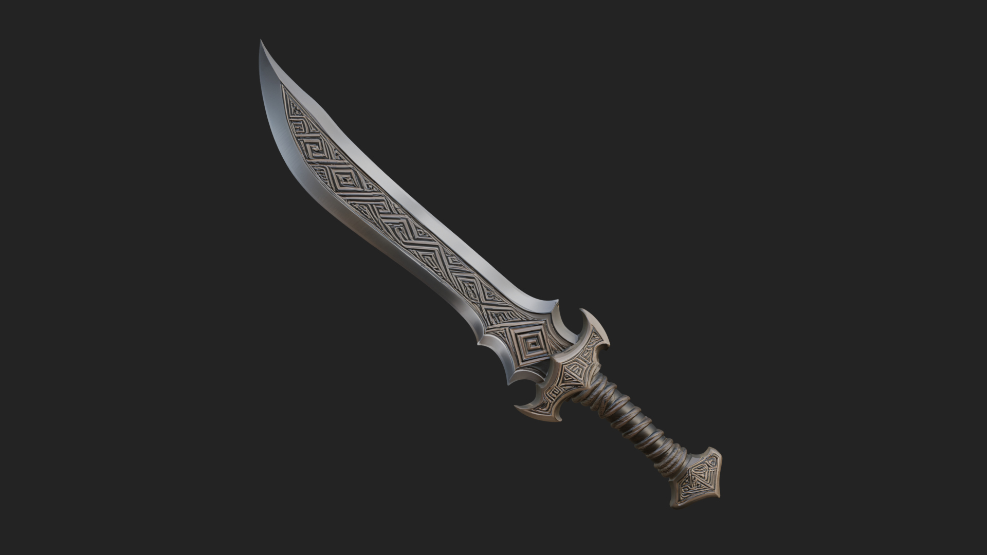 Carved Blade Longsword Model Design 2 3D Print Model 3D Model