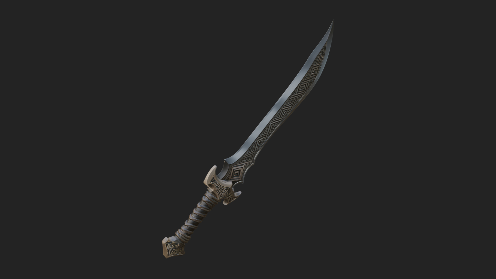 Carved Blade Longsword Model Design 2 3D Print Model 3D Model