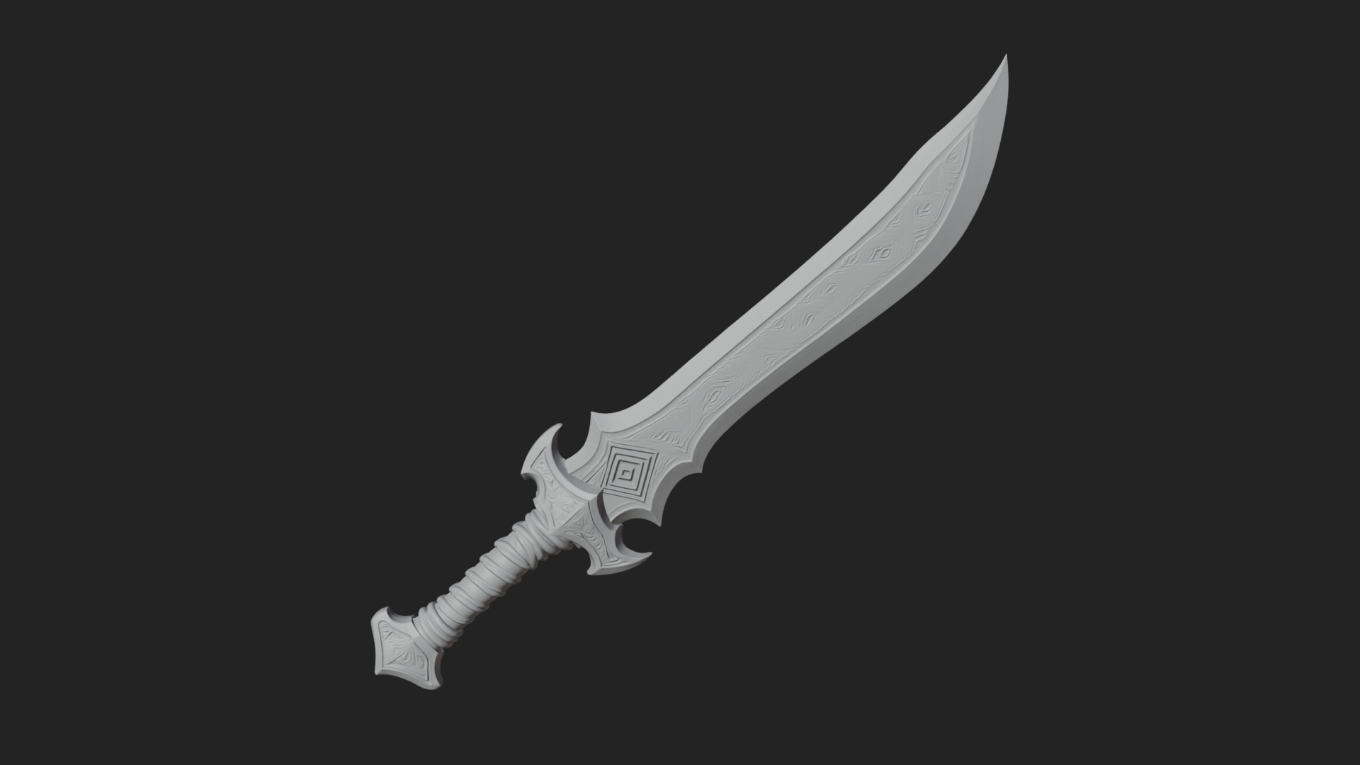 Carved Blade Longsword Model Design 2 3D Print Model 3D Model
