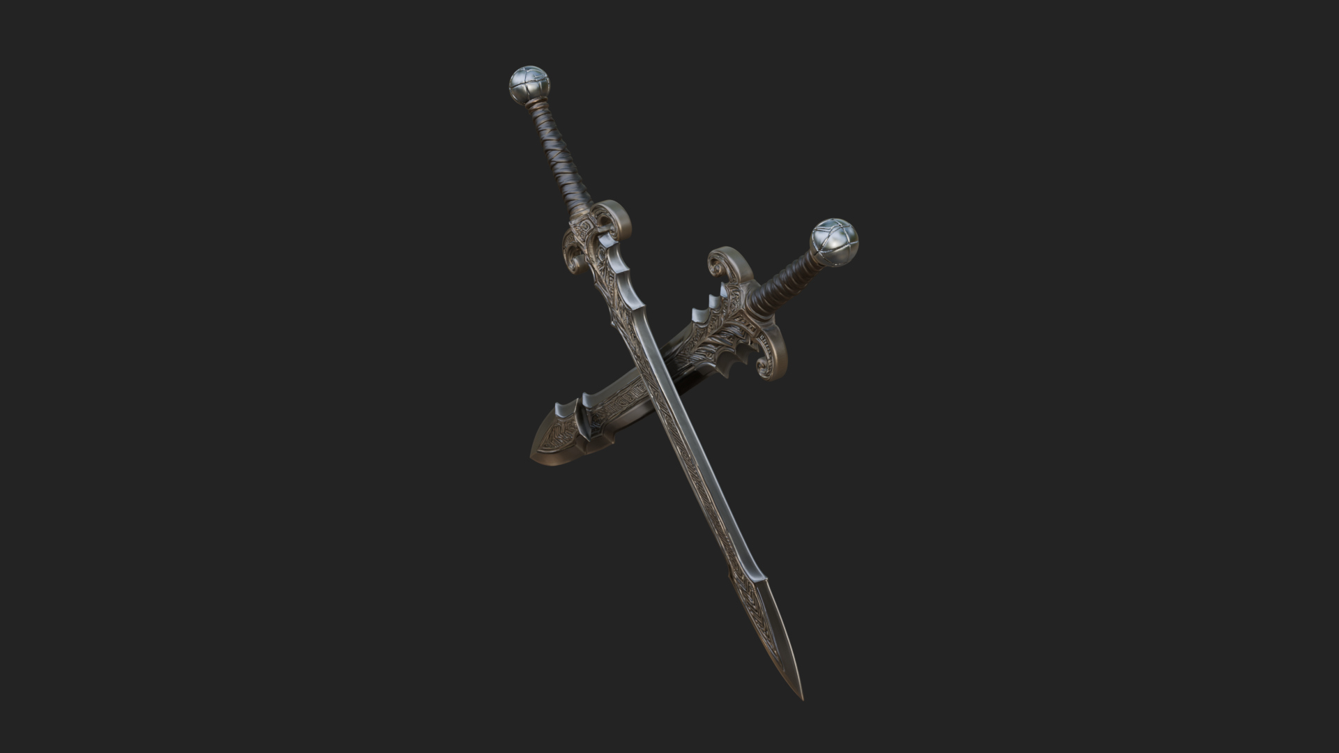 Carved Blade Longsword Model Design 9 3D Print Model 3D Model