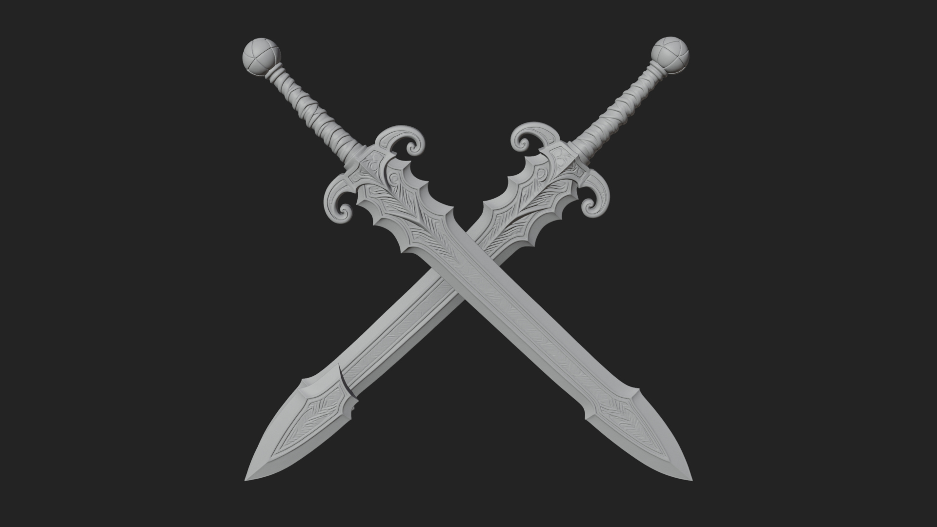 Carved Blade Longsword Model Design 9 3D Print Model 3D Model