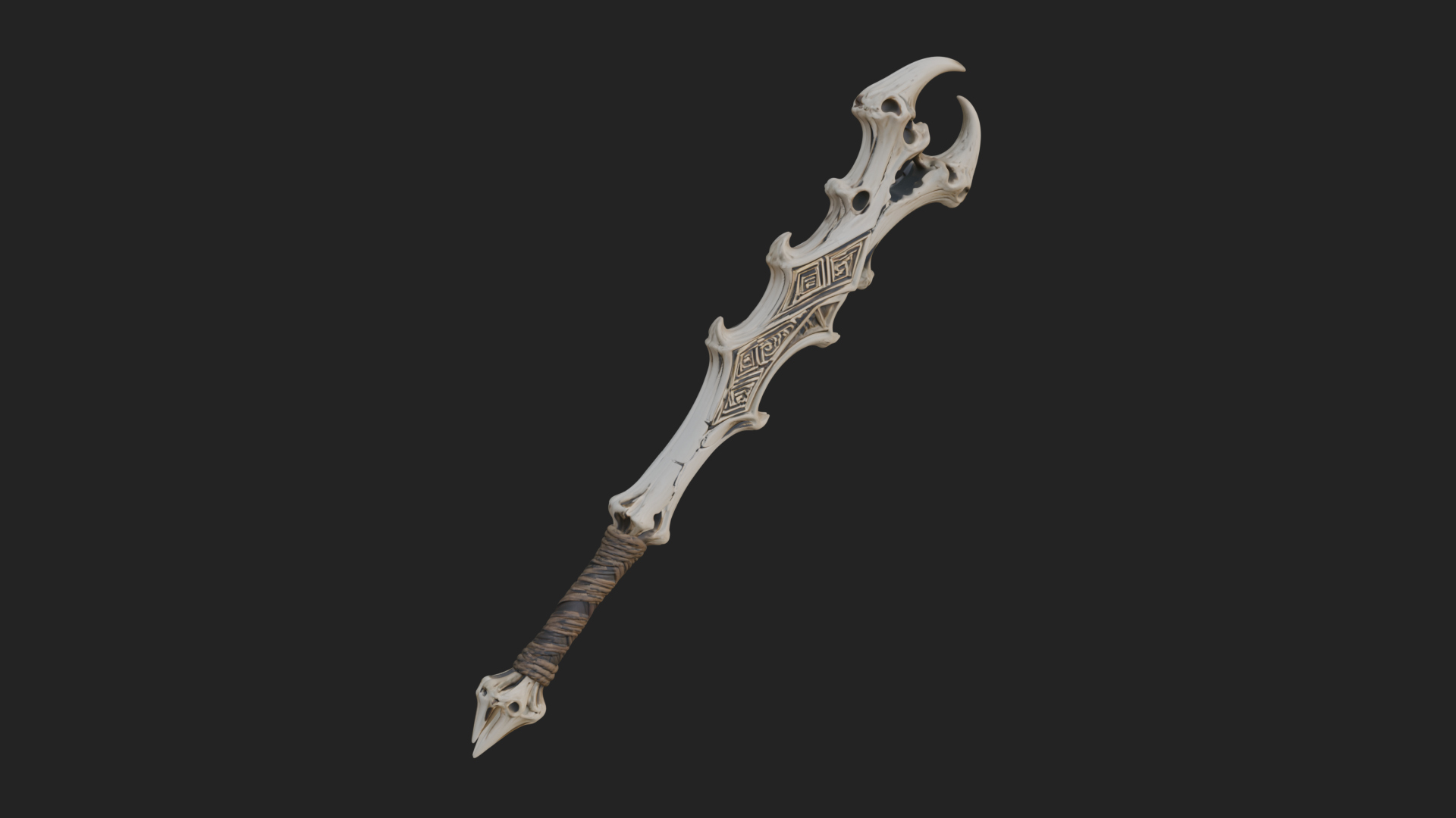 Carved Bone Staff Model Design 1 3D Print Model 3D Model