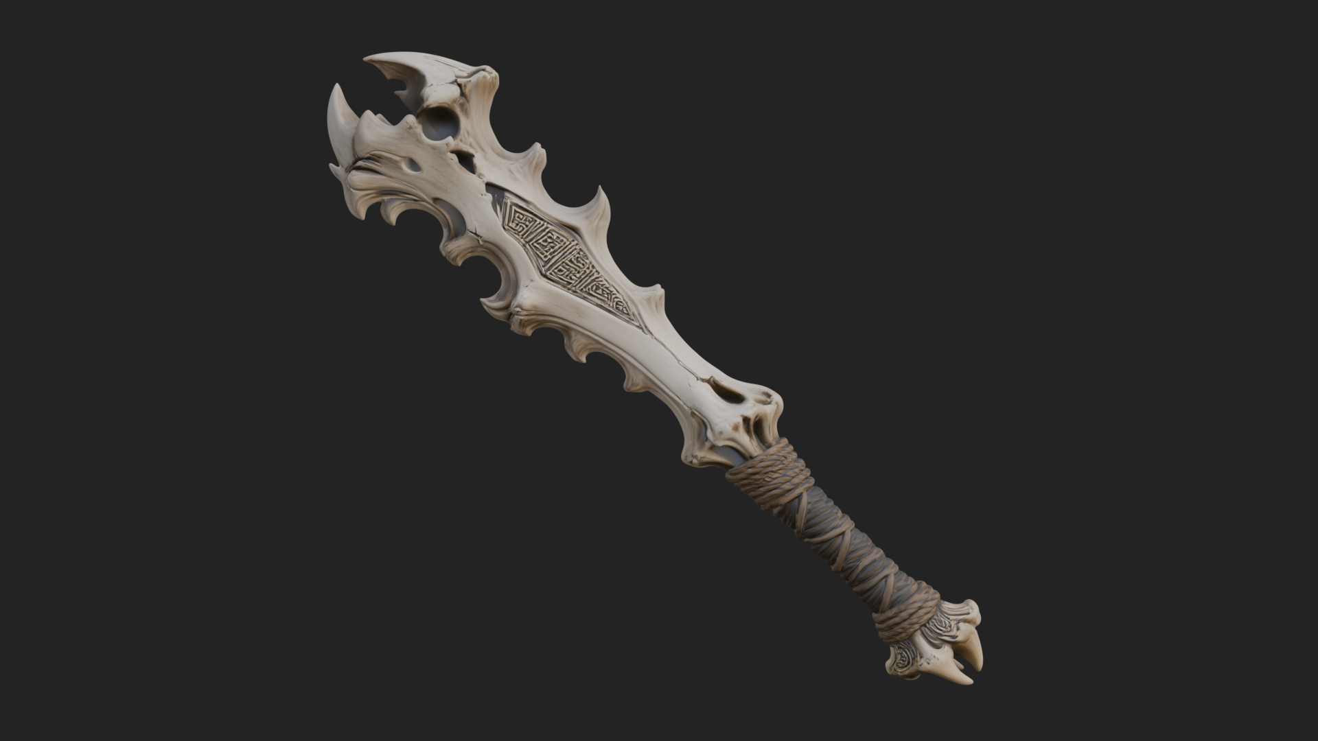 Carved Bone Staff Model Design 2 3D Print Model 3D Model