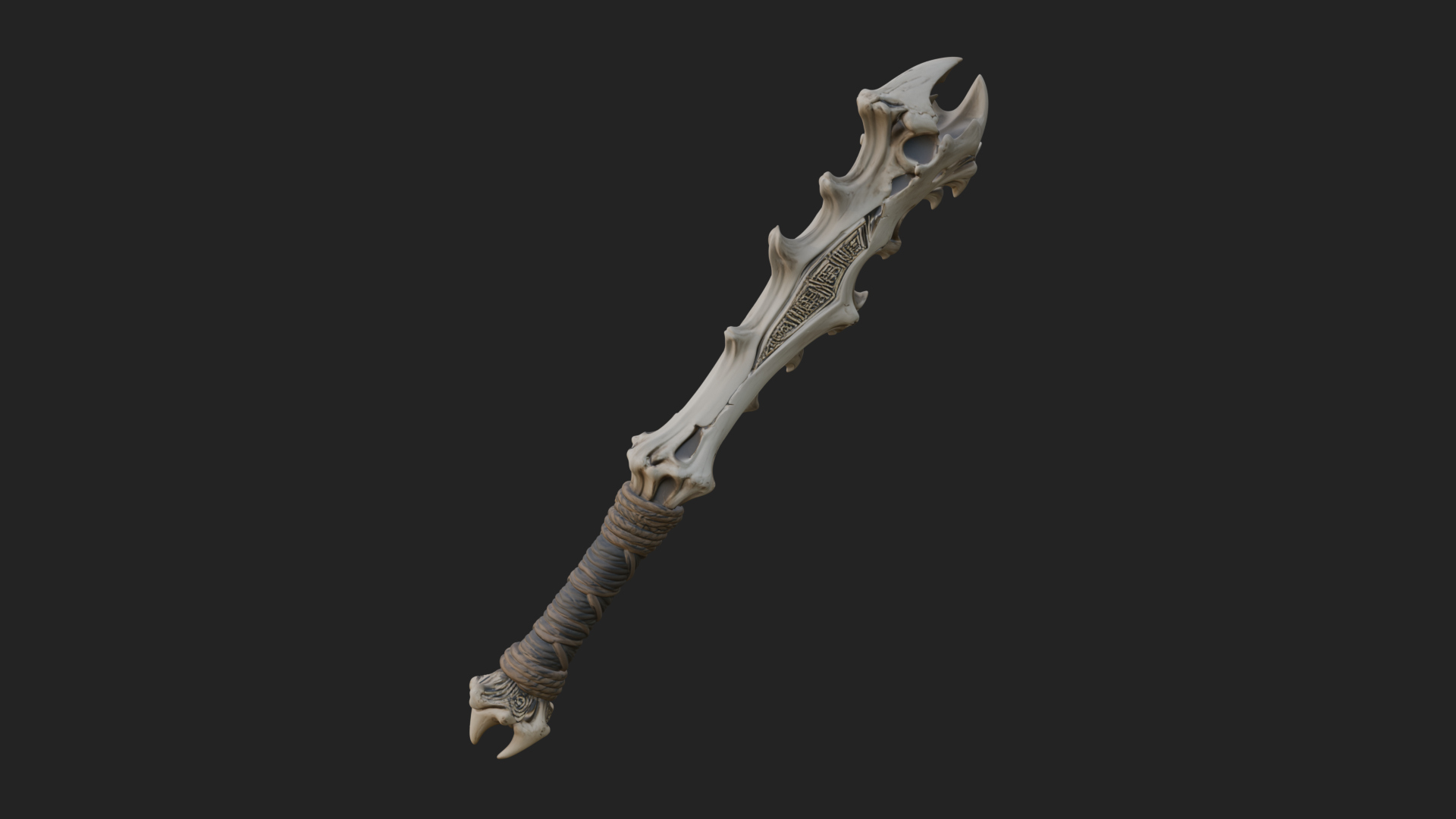 Carved Bone Staff Model Design 2 3D Print Model 3D Model