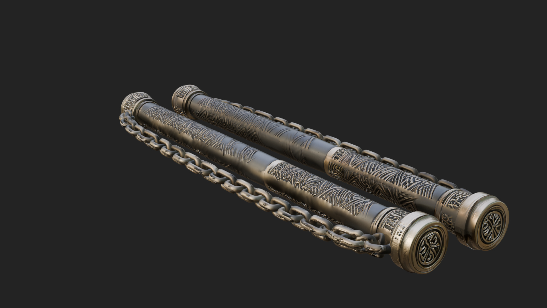Carved Chain Nunchaku Model Design 2 3D Print Model 3D Model