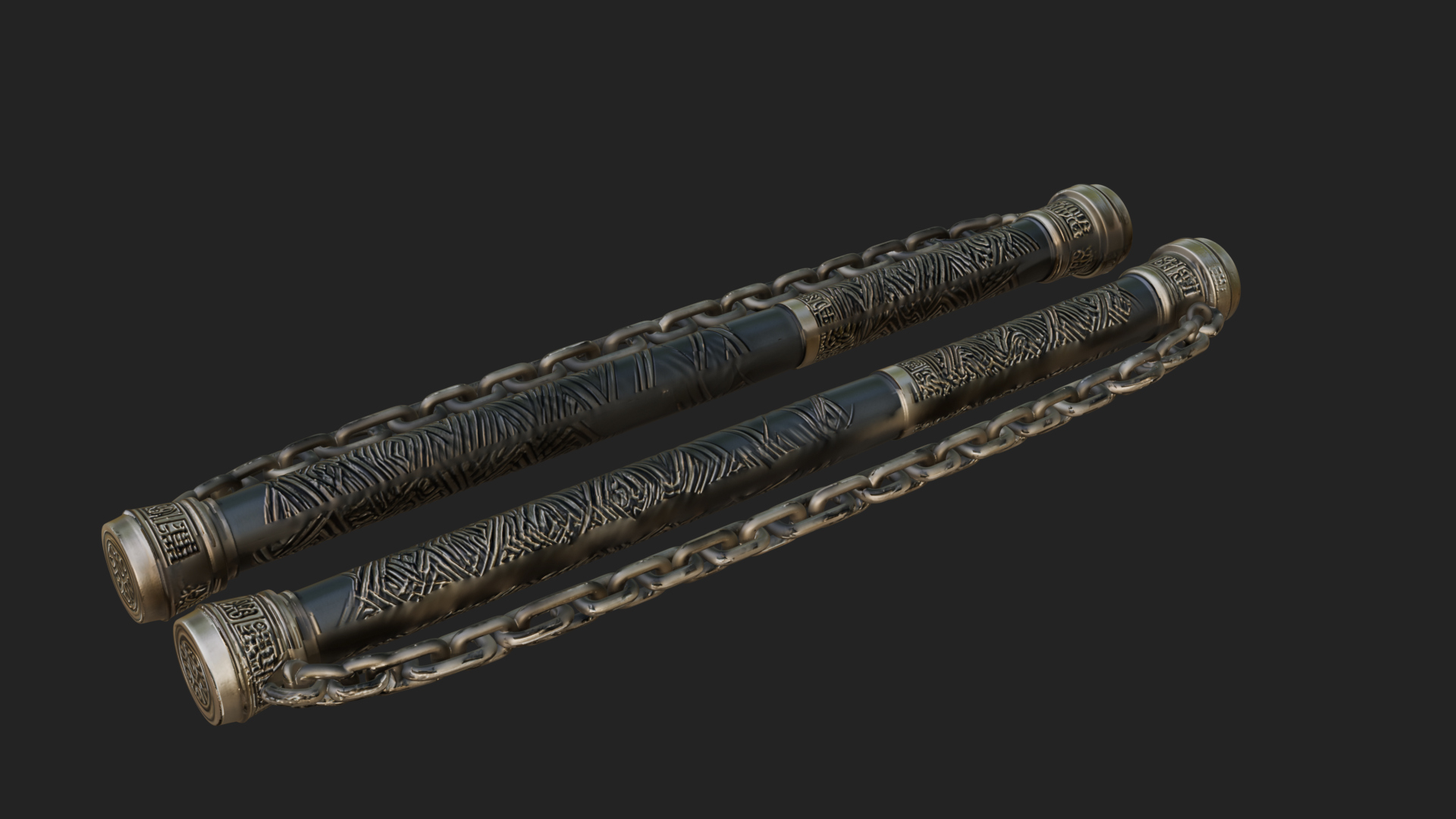 Carved Chain Nunchaku Model Design 2 3D Print Model 3D Model