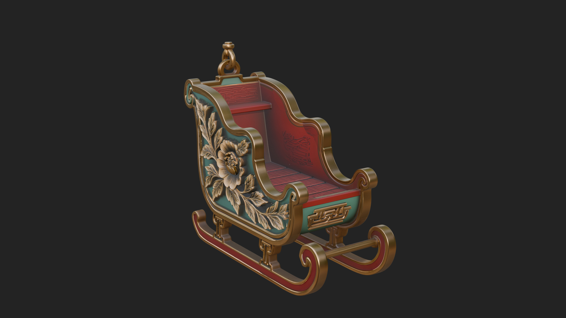 Carved Christmas Sleigh Model Design 1 3D Print Model 3D Model