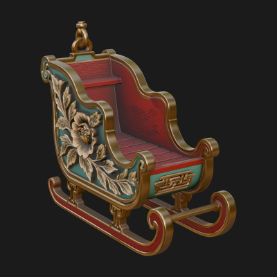 Carved Christmas Sleigh Model Design 1 3D Print Model