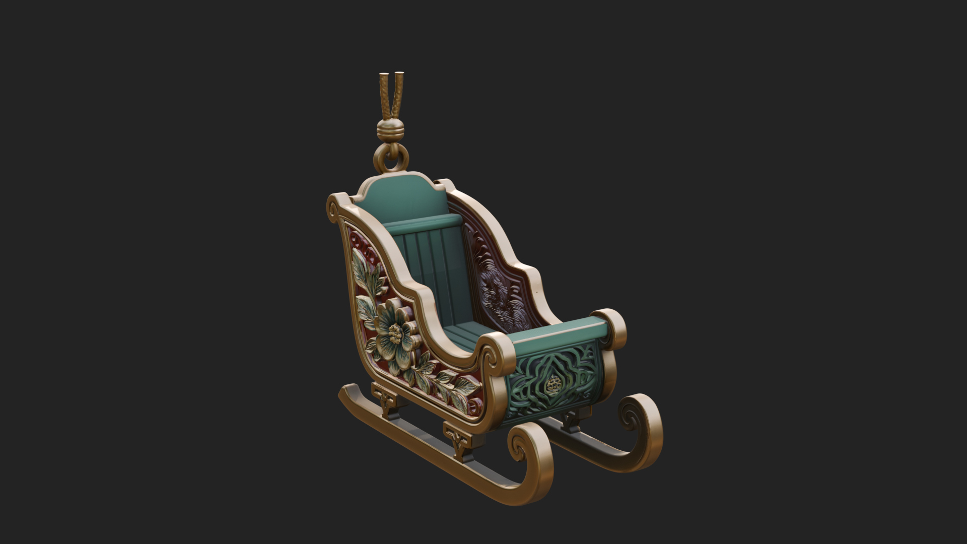 Carved Christmas Sleigh Model Design 2 3D Print Model 3D Model