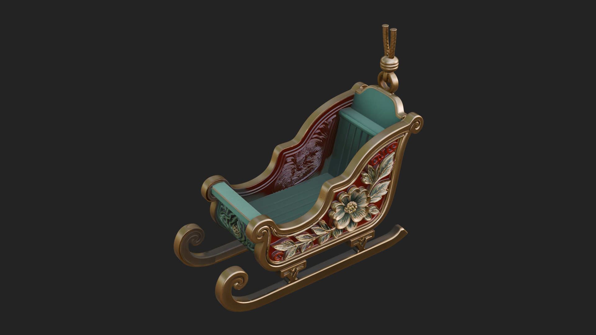 Carved Christmas Sleigh Model Design 2 3D Print Model 3D Model