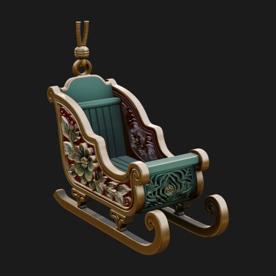 Carved Christmas Sleigh Model Design 2 3D Print Model