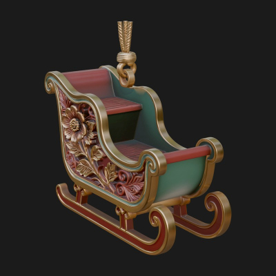 Carved Christmas Sleigh Model Design 3 3D Print Model