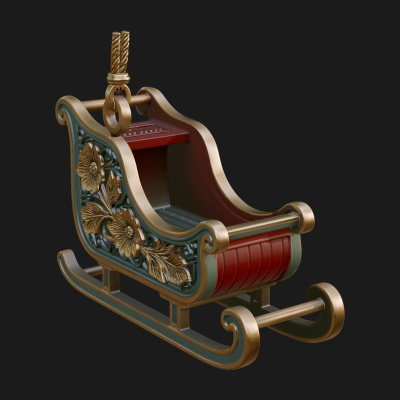 Carved Christmas Sleigh Model Design 4 3D Print Model
