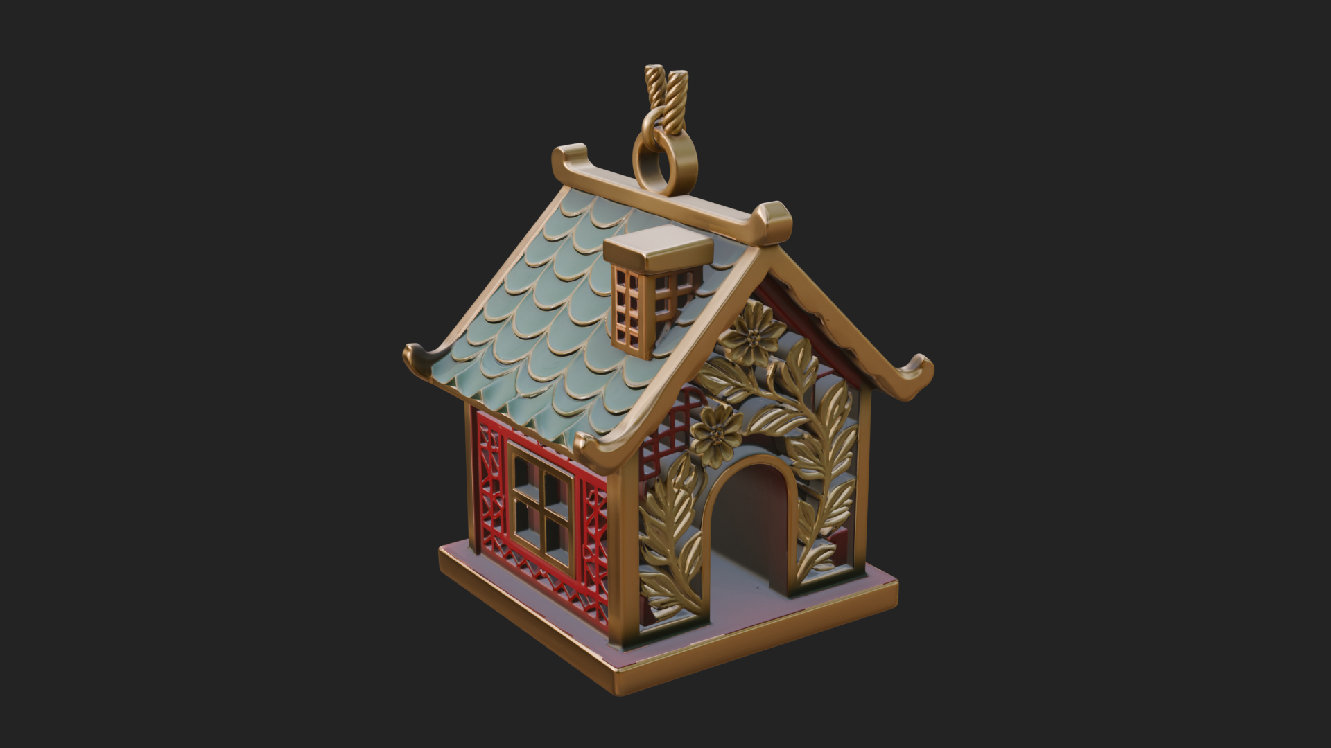 Carved Cottage Ornament Design 1 3D Print Model 3D Model