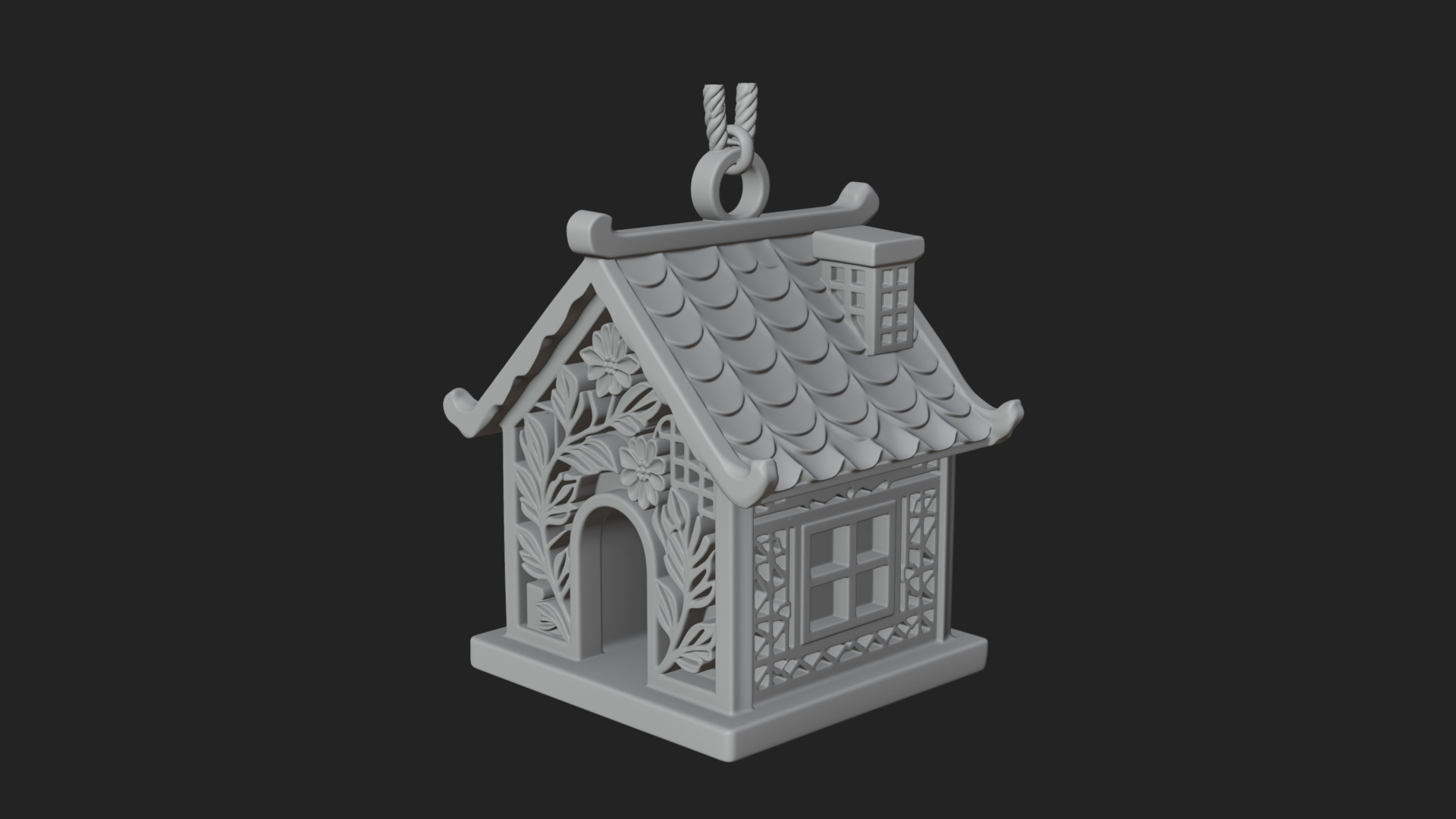Carved Cottage Ornament Design 1 3D Print Model 3D Model